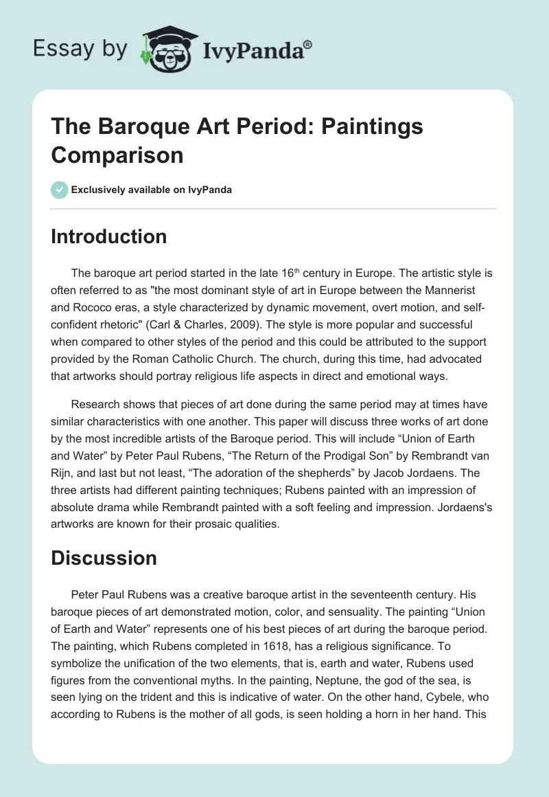 The Baroque Art Period: Paintings Comparison. Page 1