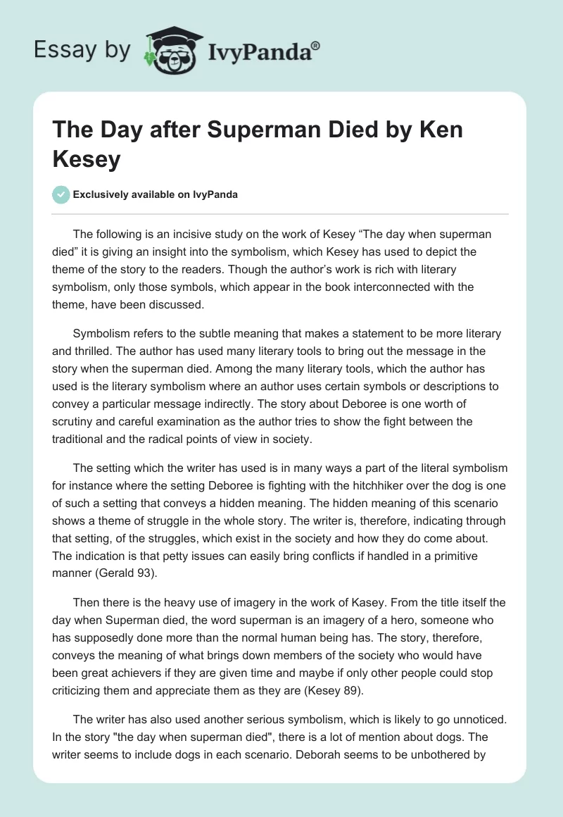 "The Day after Superman Died" by Ken Kesey. Page 1