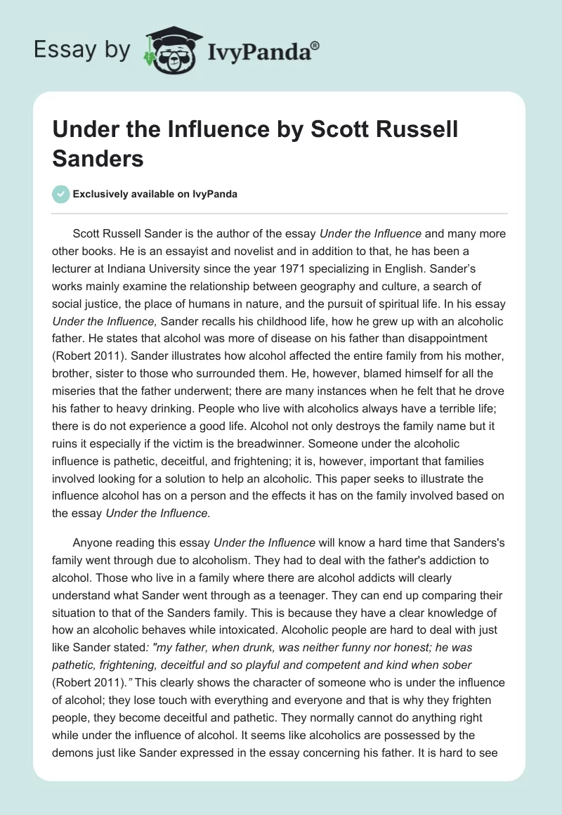 "Under the Influence" by Scott Russell Sanders. Page 1