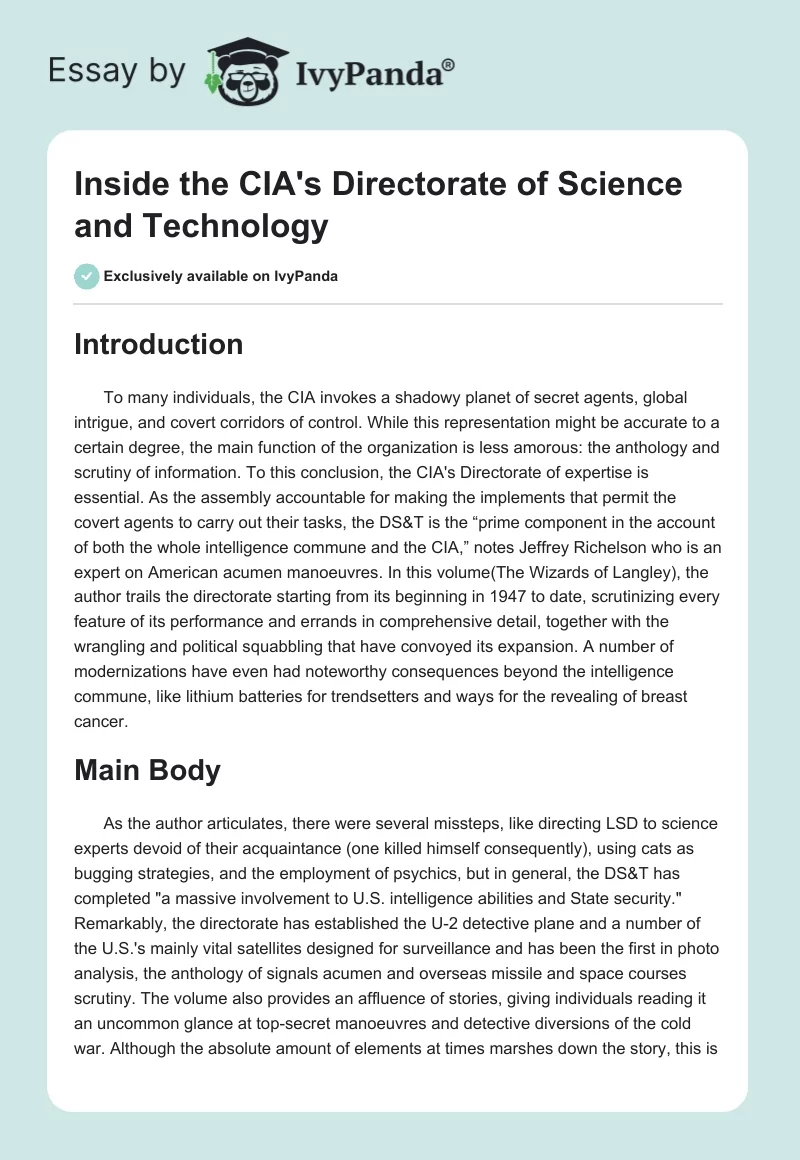 Inside the CIA's Directorate of Science and Technology. Page 1