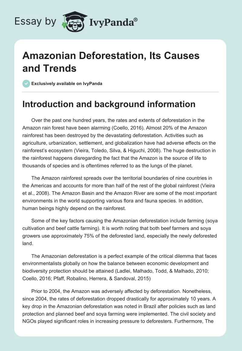 Amazonian Deforestation, Its Causes and Trends. Page 1
