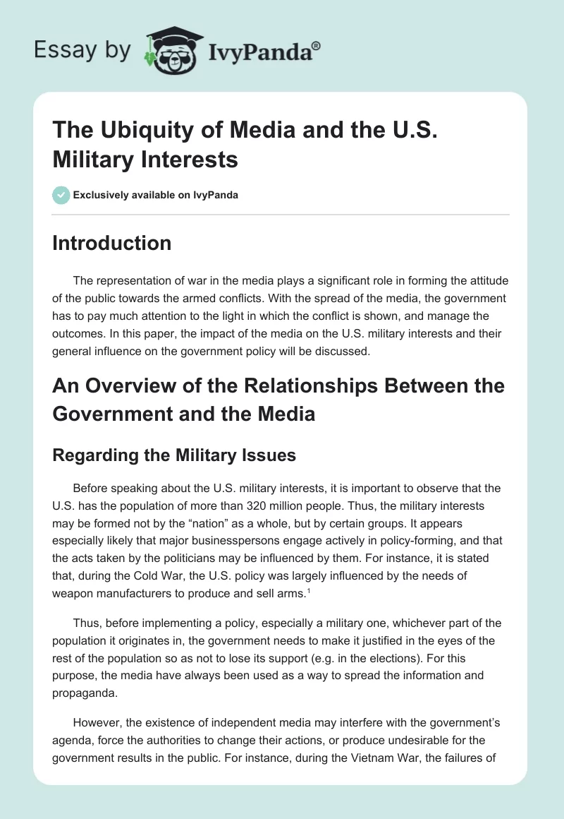The Ubiquity of Media and the U.S. Military Interests. Page 1