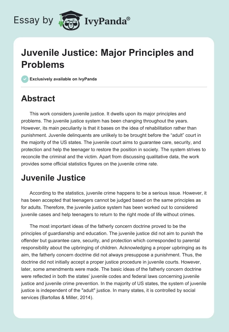 Juvenile Justice: Major Principles and Problems. Page 1