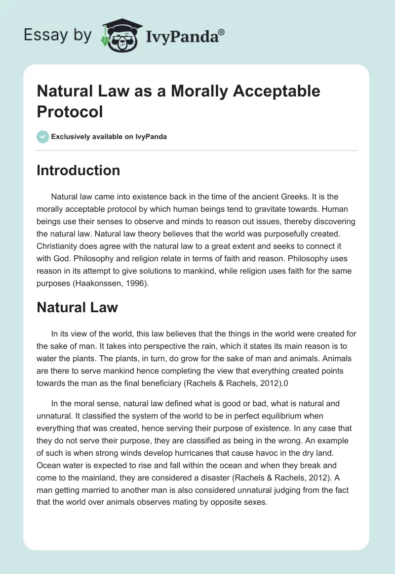 Natural Law as a Morally Acceptable Protocol. Page 1