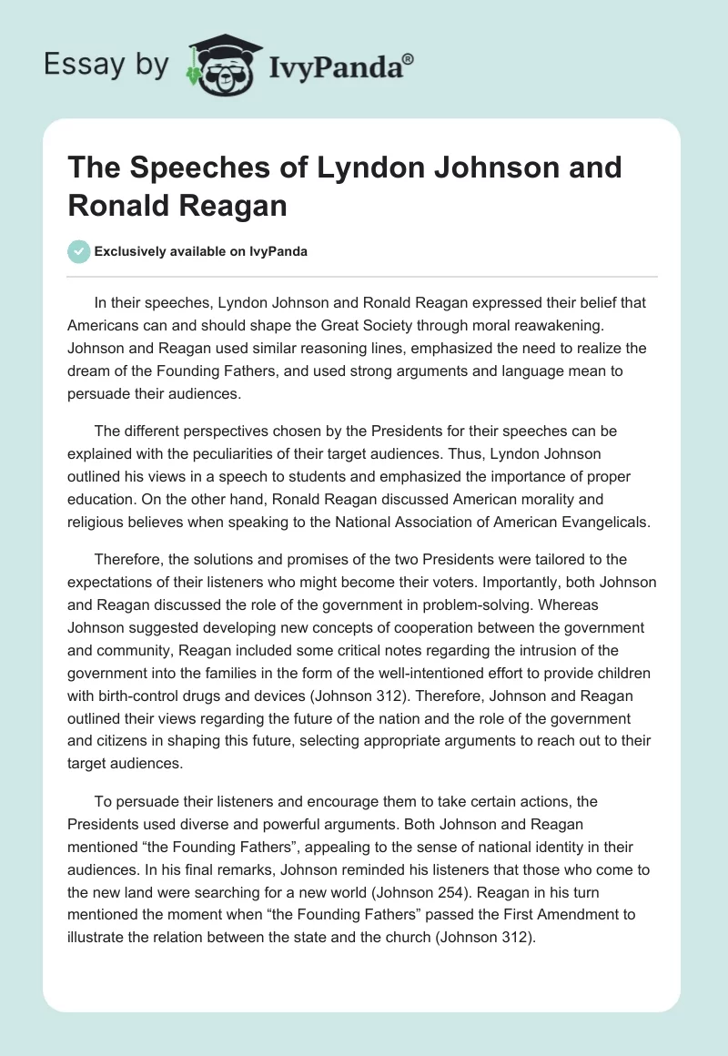 The Speeches of Lyndon Johnson and Ronald Reagan. Page 1