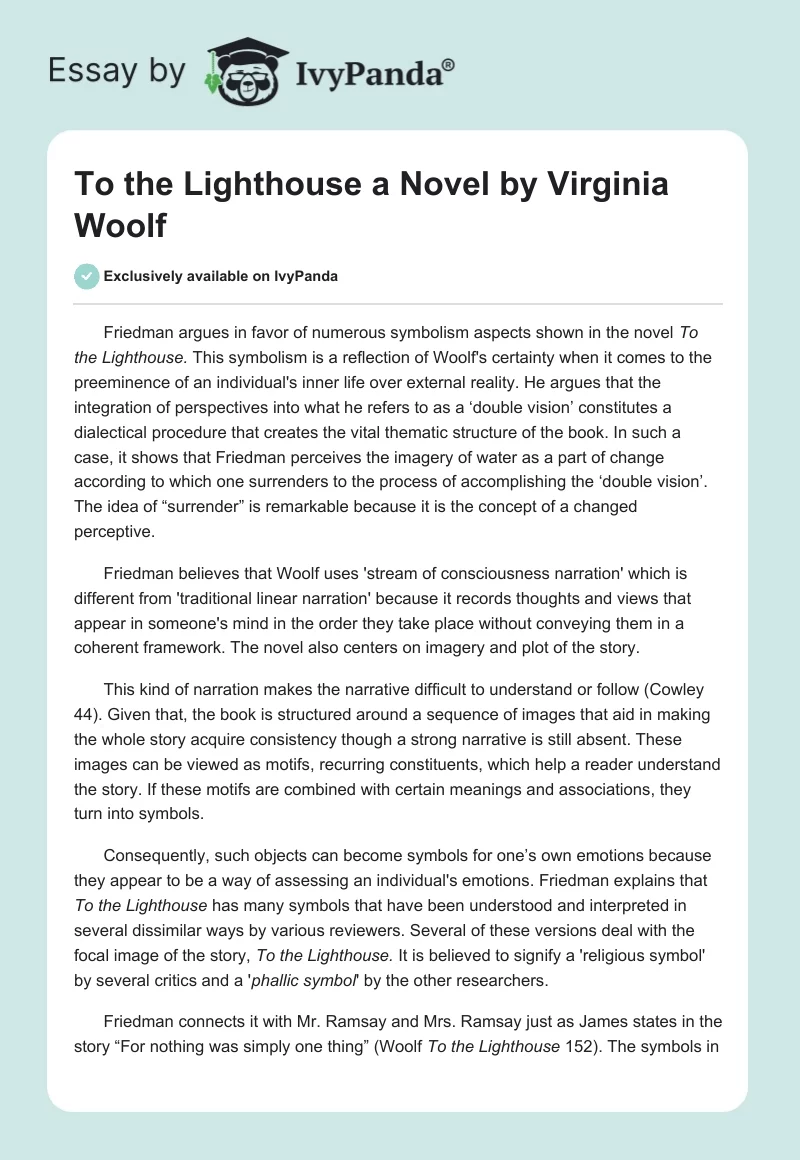 "To the Lighthouse" a Novel by Virginia Woolf. Page 1