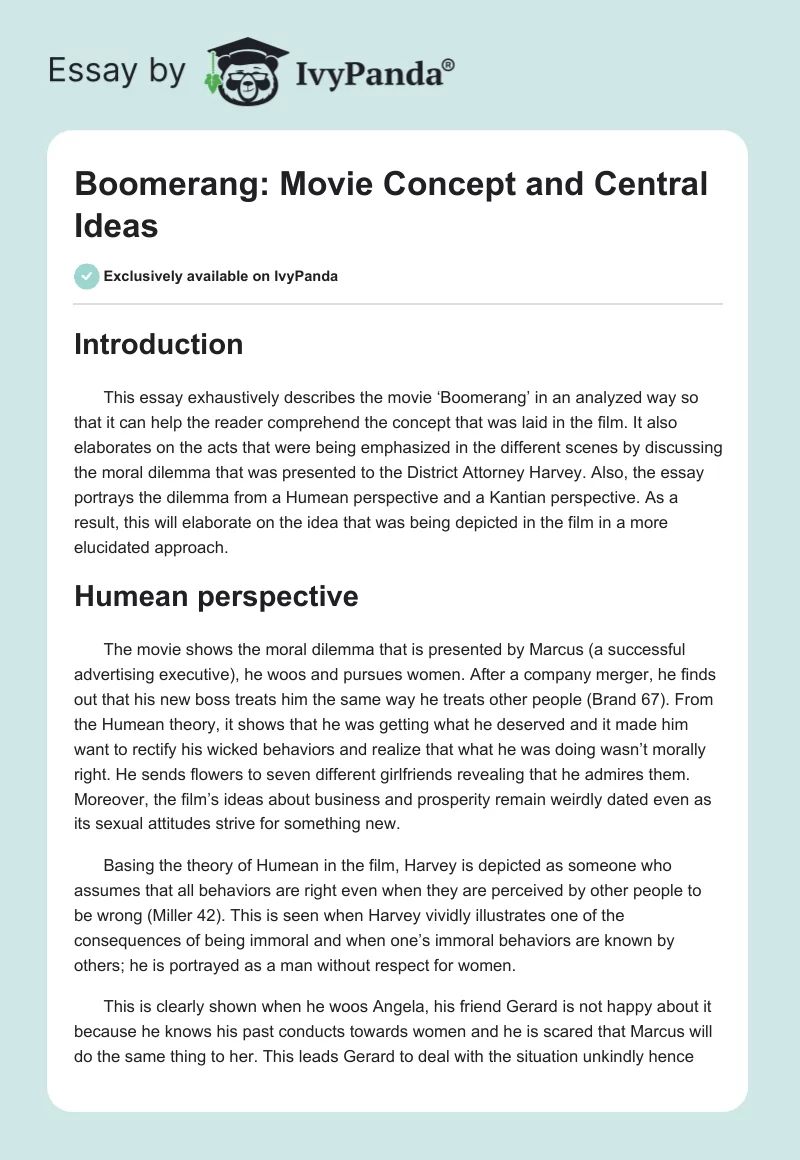 Boomerang: Movie Concept and Central Ideas. Page 1