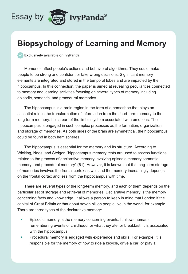Biopsychology of Learning and Memory. Page 1