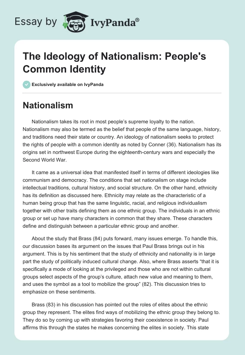 The Ideology of Nationalism: People's Common Identity. Page 1