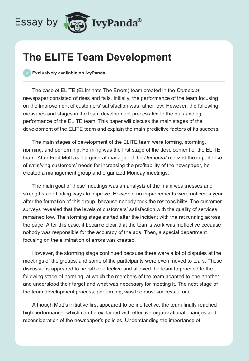 The ELITE Team Development. Page 1
