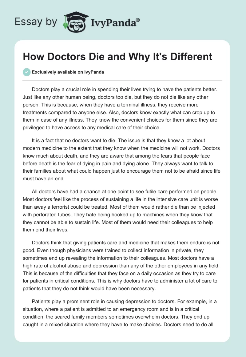 How Doctors Die and Why It's Different. Page 1