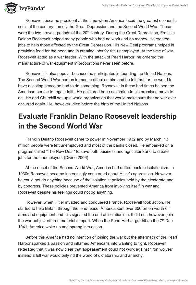 Why Franklin Delano Roosevelt Was Most Popular Presidents?. Page 2