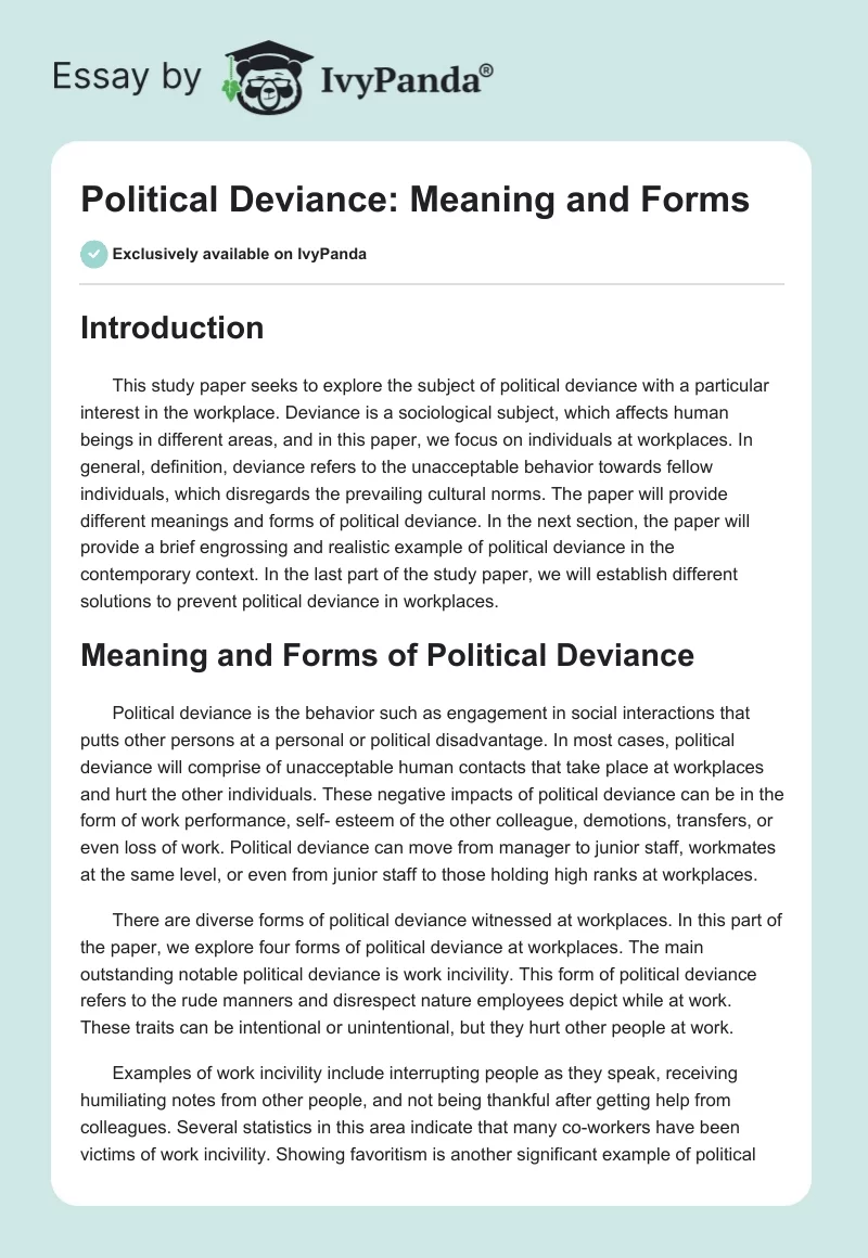 Political Deviance: Meaning and Forms. Page 1