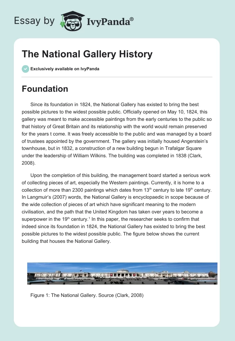 The National Gallery History. Page 1