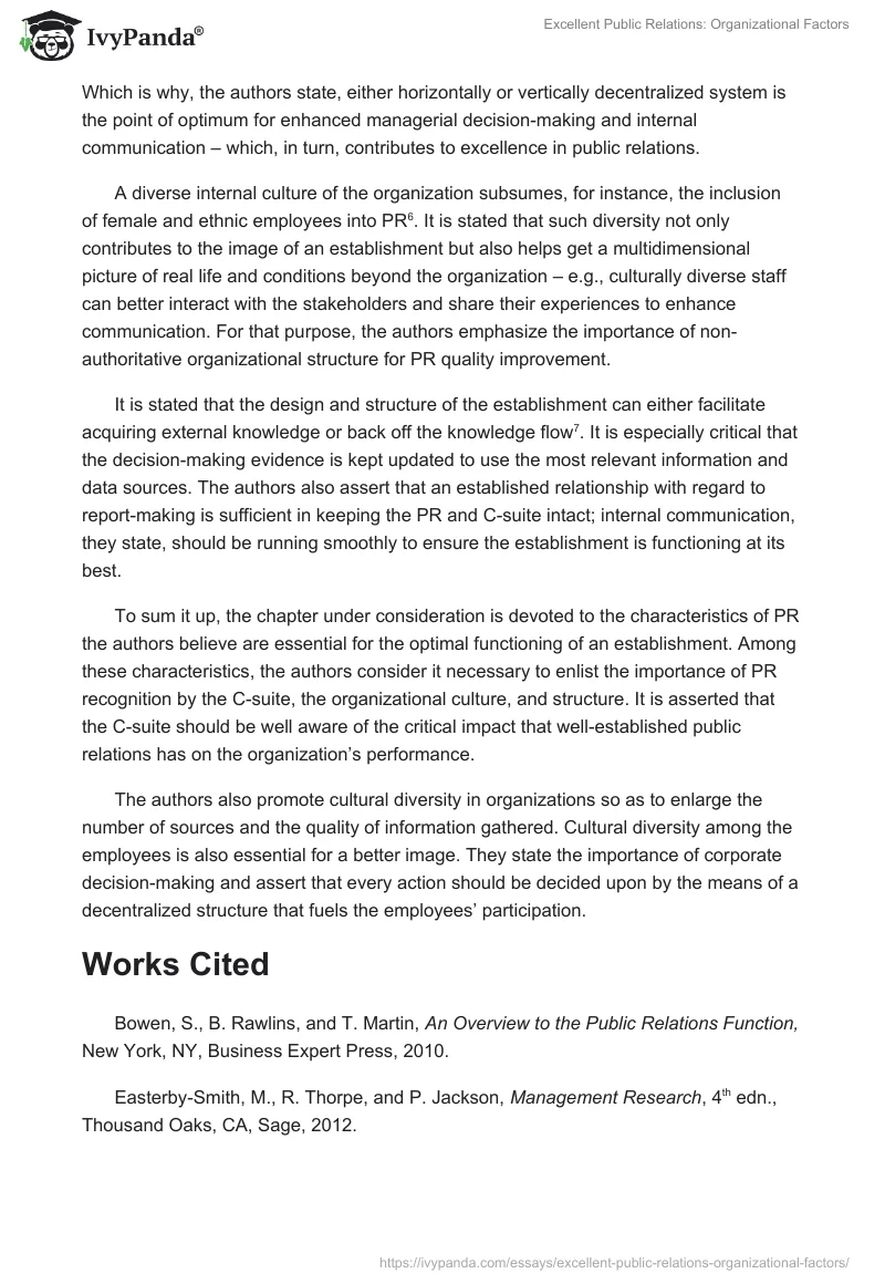 Excellent Public Relations: Organizational Factors. Page 2