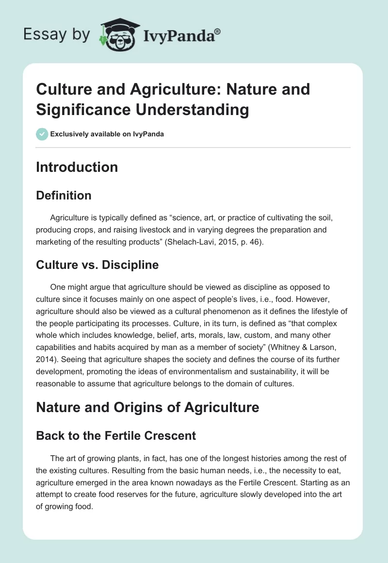 Culture and Agriculture: Nature and Significance Understanding. Page 1