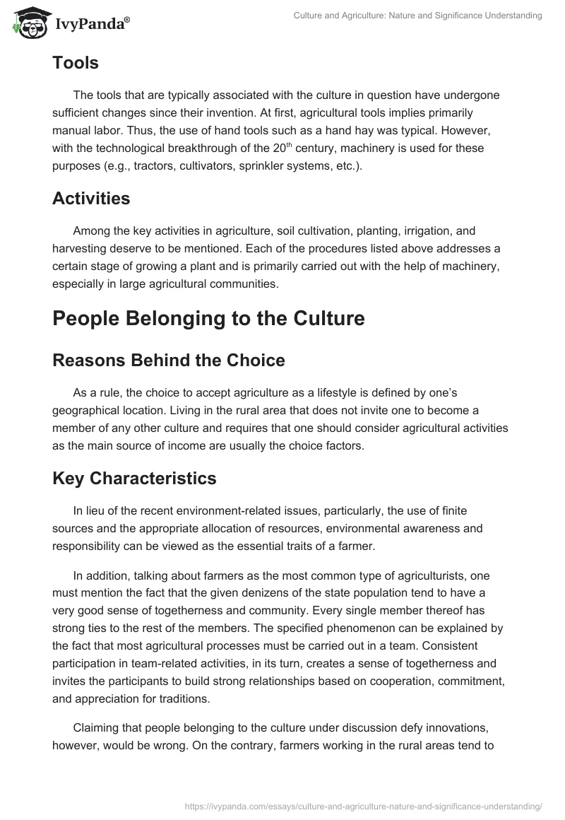 Culture and Agriculture: Nature and Significance Understanding. Page 3