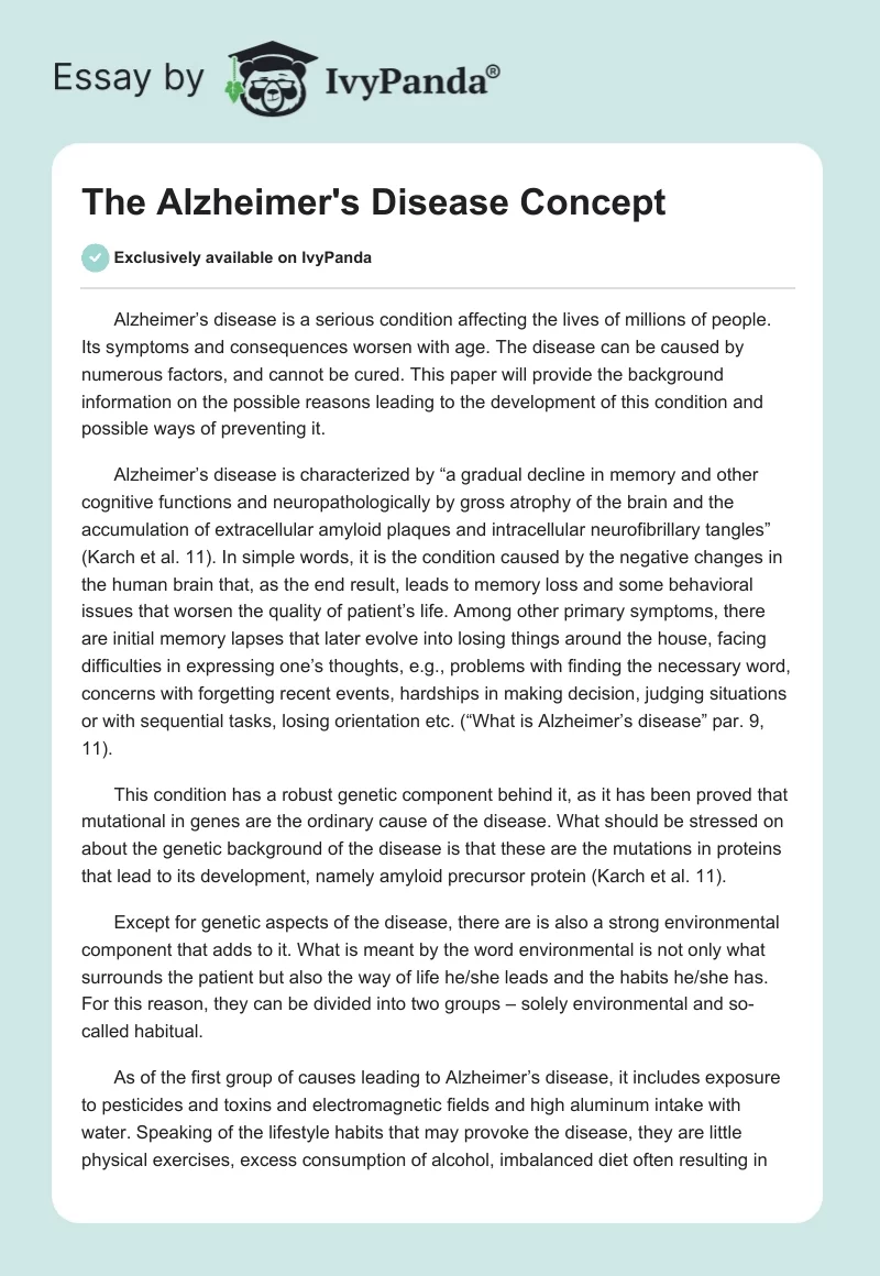 The Alzheimer's Disease Concept. Page 1