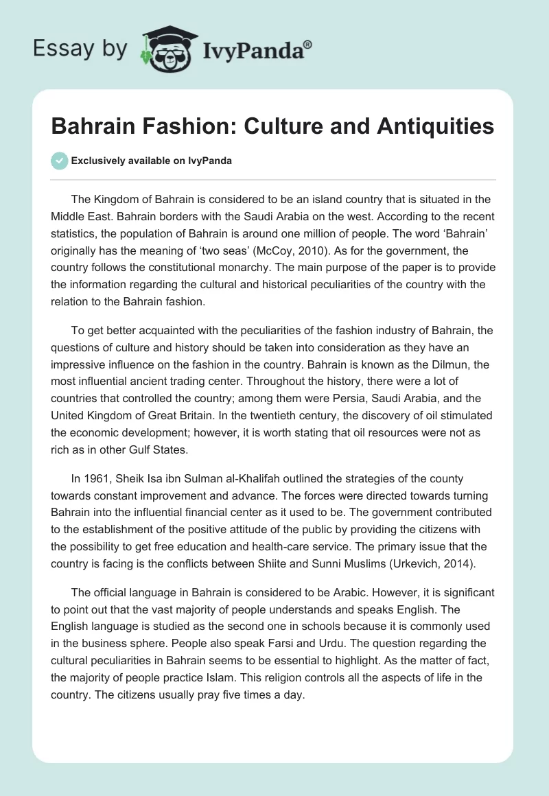 Bahrain Fashion: Culture and Antiquities. Page 1