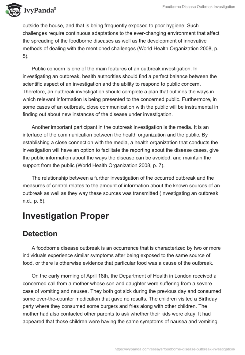 Foodborne Disease Outbreak Investigation. Page 2