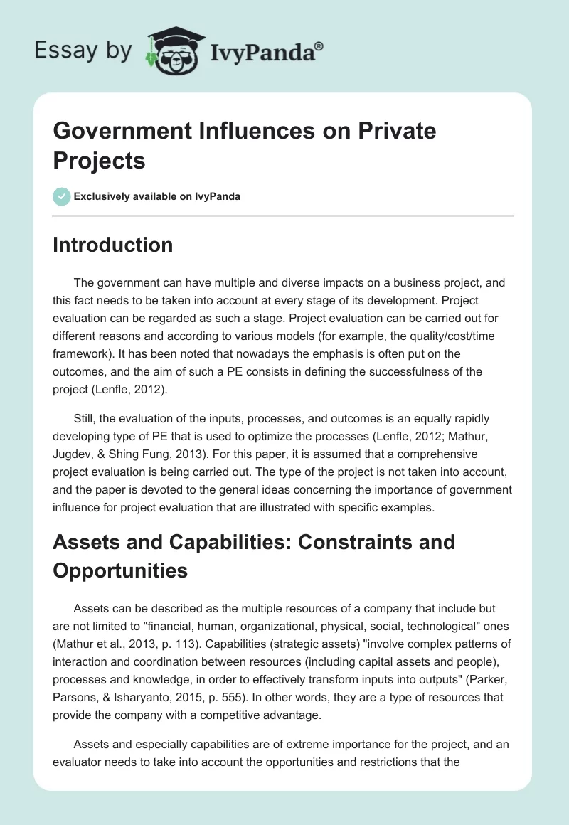Government Influences on Private Projects. Page 1