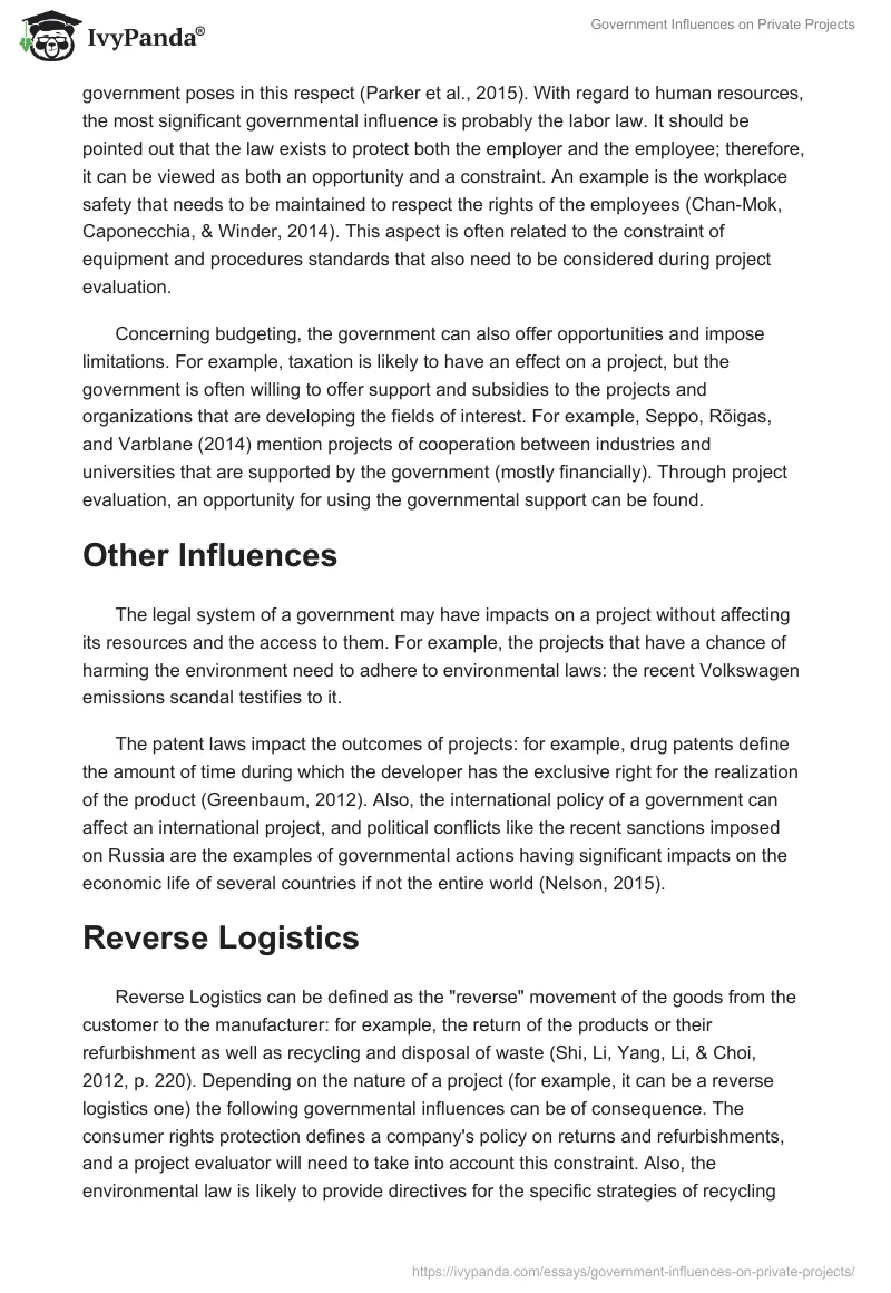 Government Influences on Private Projects. Page 2