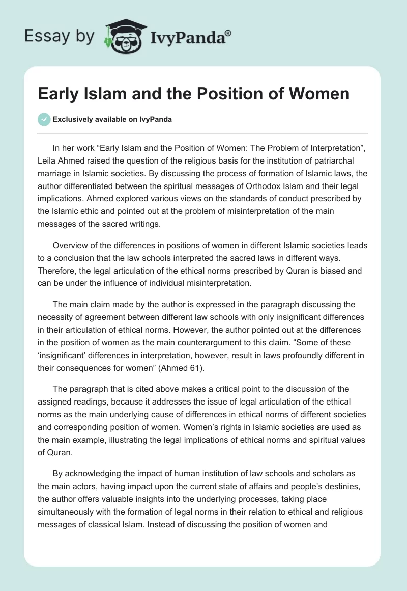 Early Islam and the Position of Women. Page 1
