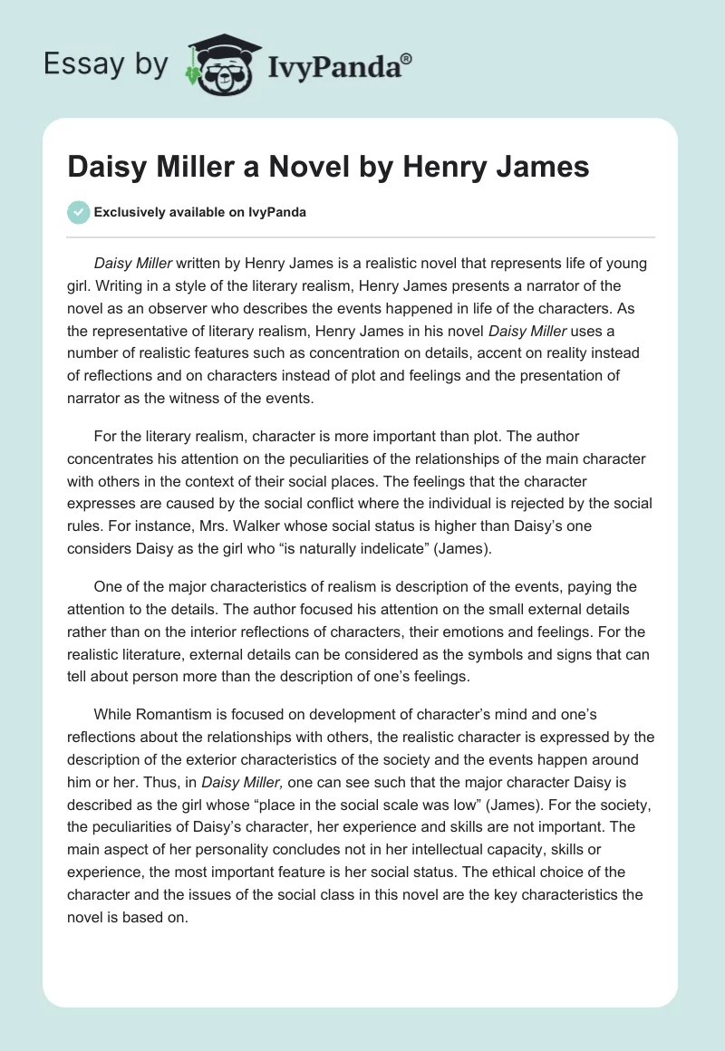 "Daisy Miller" a Novel by Henry James. Page 1