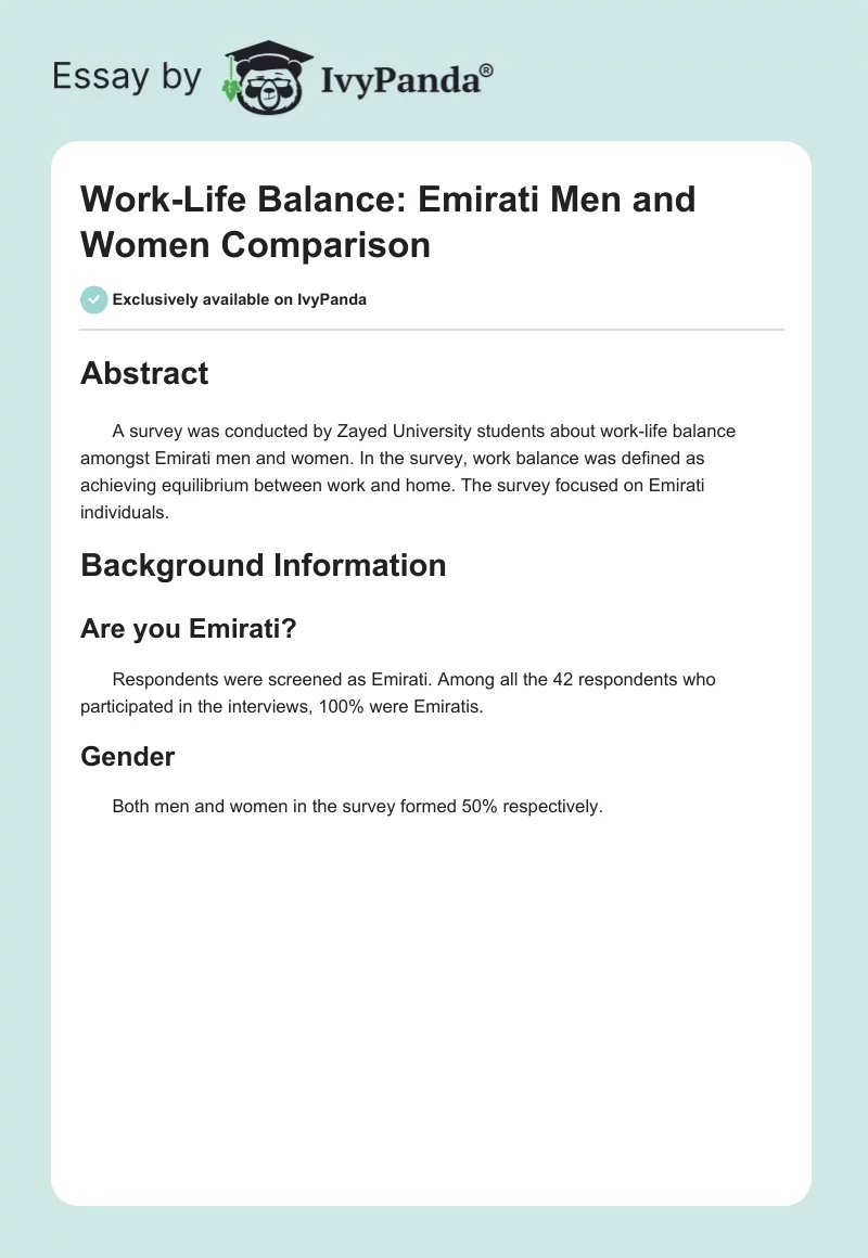 Work-Life Balance: Emirati Men and Women Comparison. Page 1