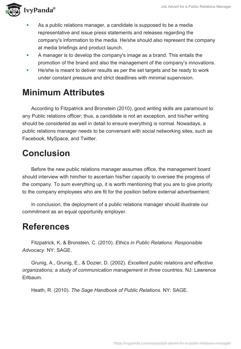 Job Advert for a Public Relations Manager. Page 4