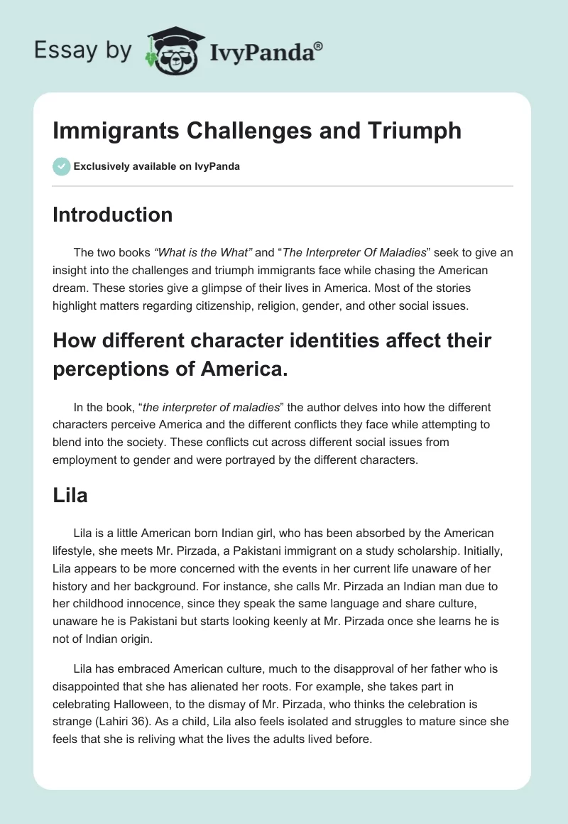 Immigrants Challenges and Triumph. Page 1