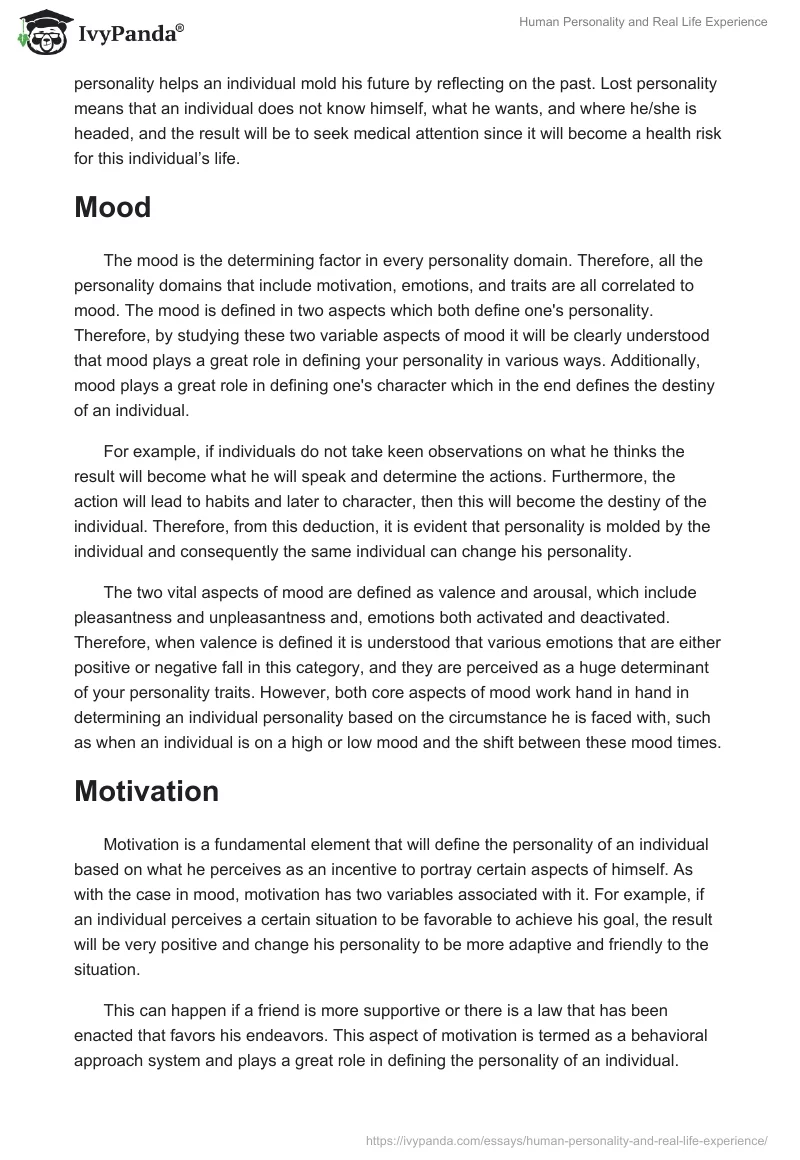 Human Personality and Real Life Experience. Page 2