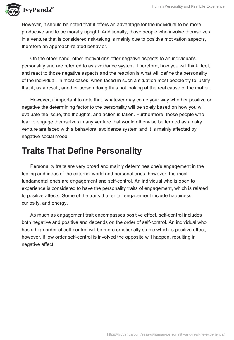Human Personality and Real Life Experience. Page 3