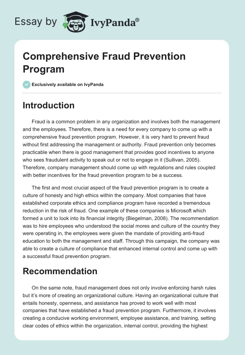Comprehensive Fraud Prevention Program. Page 1