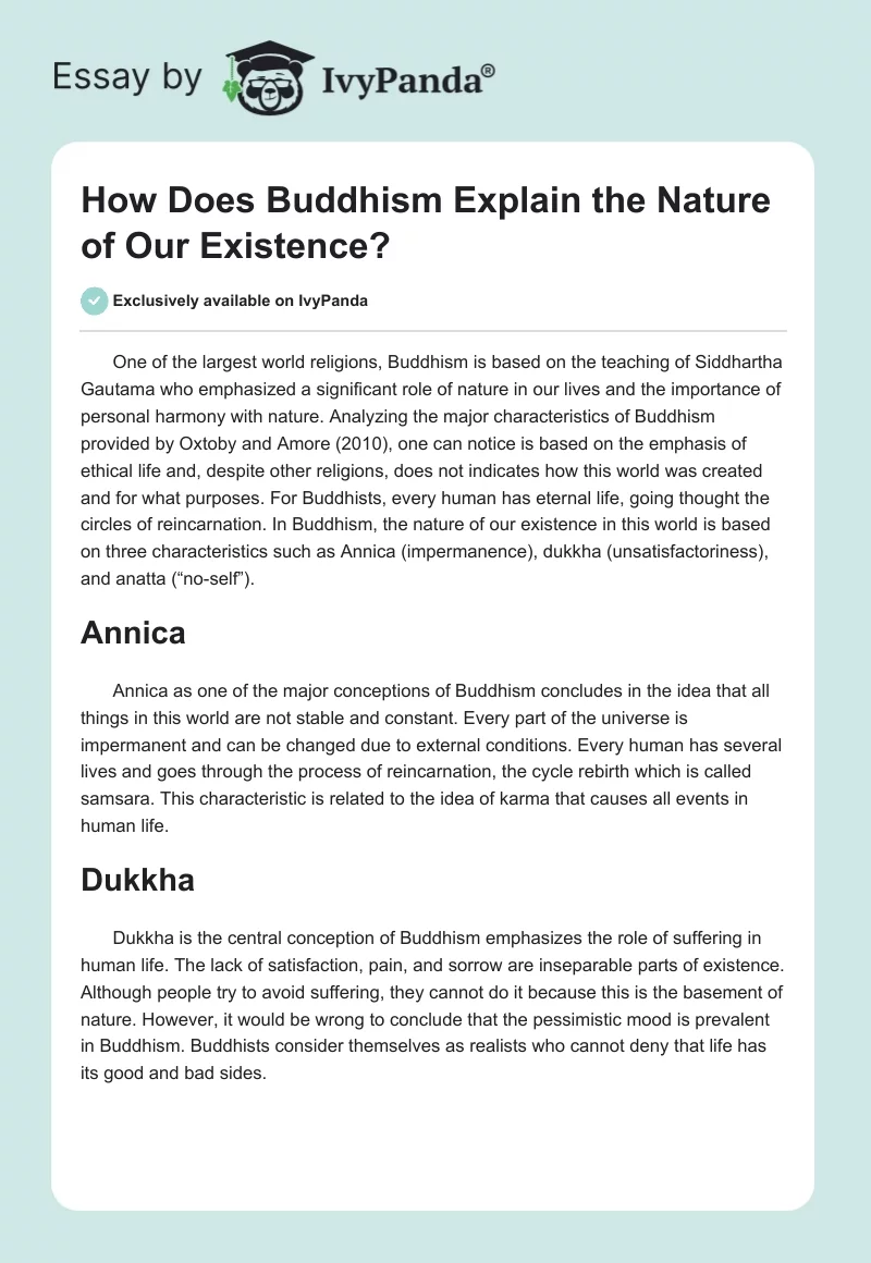 How Does Buddhism Explain the Nature of Our Existence?. Page 1
