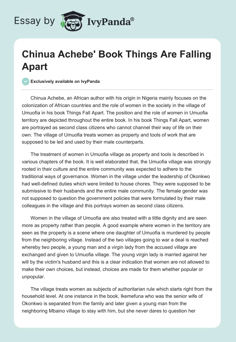 Chinua Achebe' Book "Things Are Falling Apart". Page 1