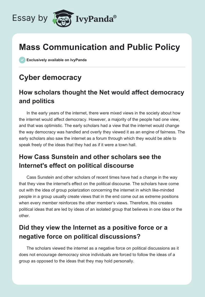 Mass Communication and Public Policy. Page 1
