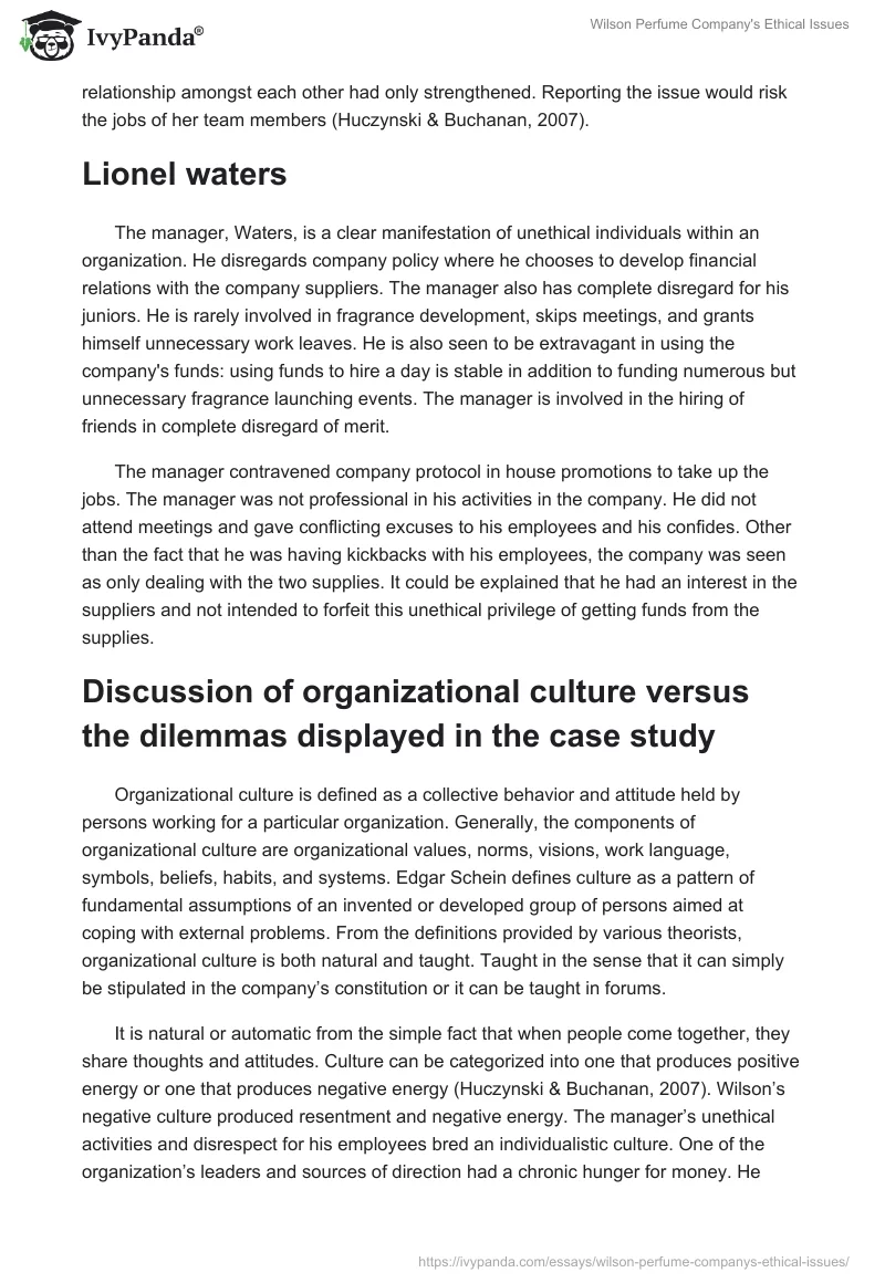 Wilson Perfume Company's Ethical Issues. Page 3