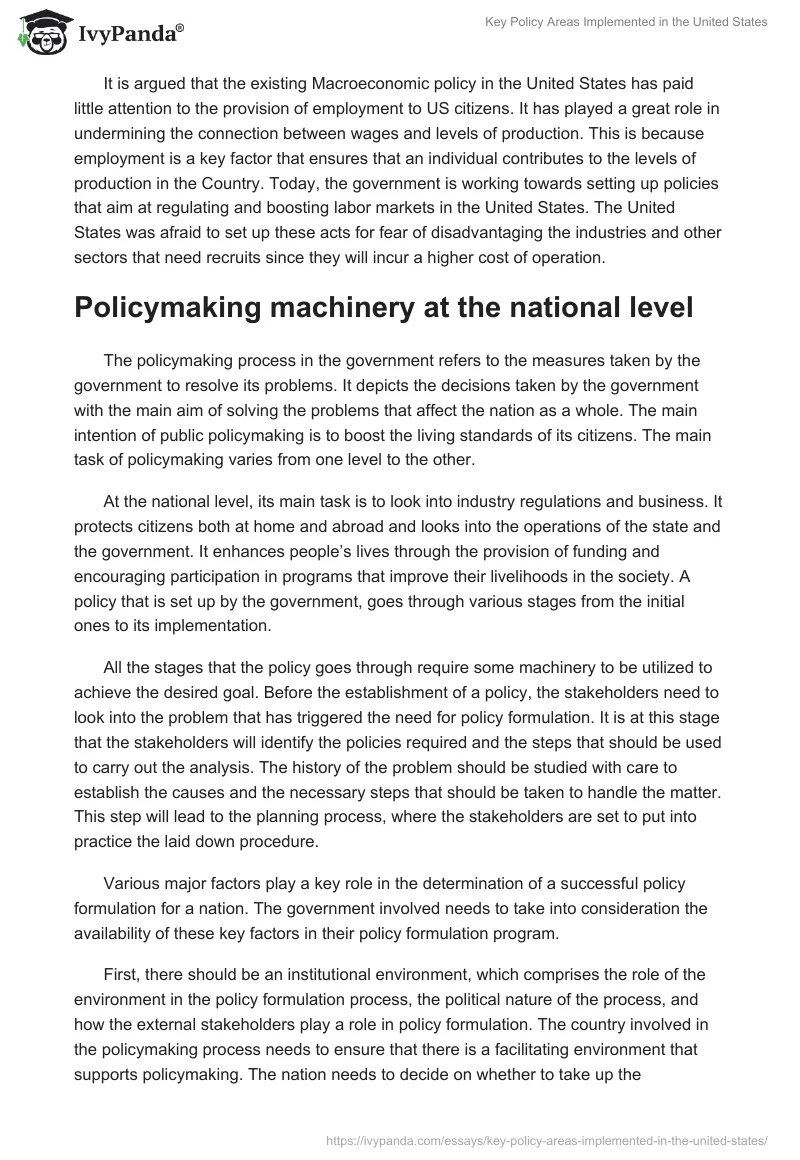 Key Policy Areas Implemented in the United States. Page 2