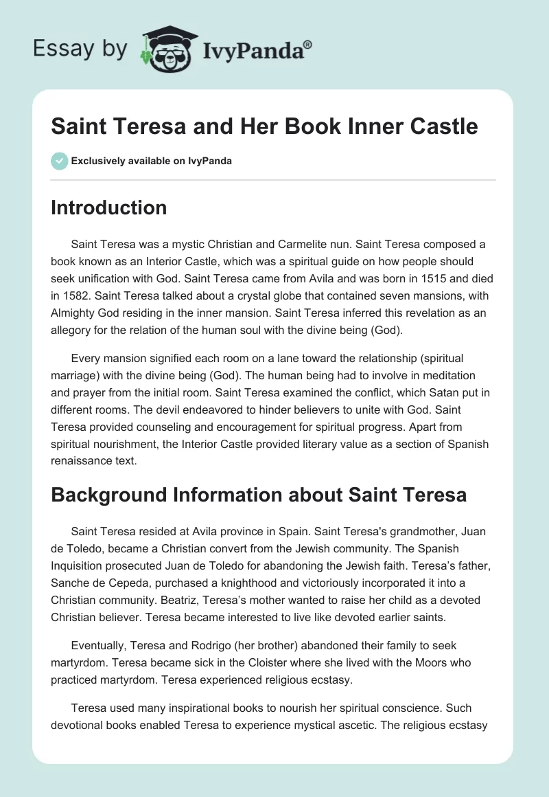 Saint Teresa and Her Book "Inner Castle". Page 1