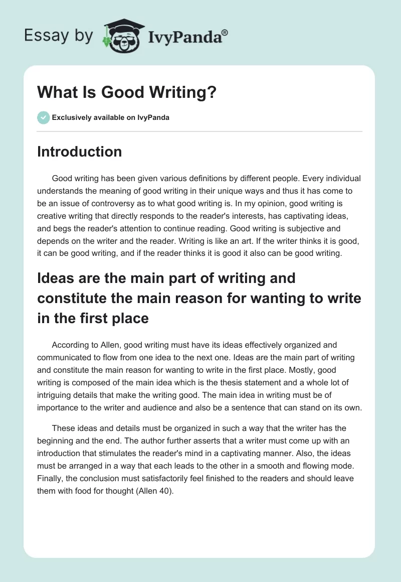 What Is Good Writing?. Page 1