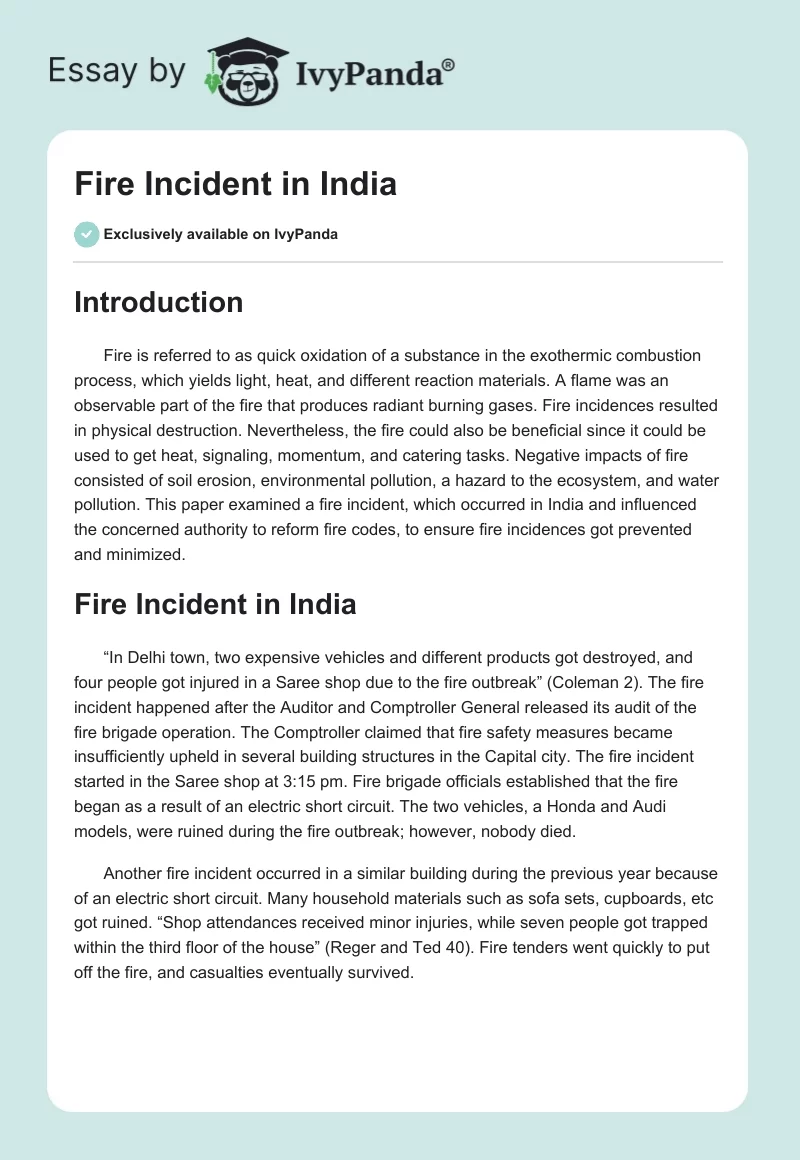 Fire Incident in India. Page 1