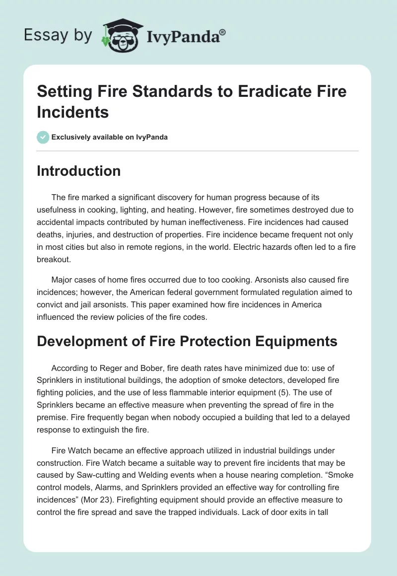 Setting Fire Standards to Eradicate Fire Incidents. Page 1