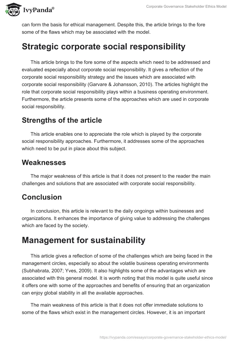 Corporate Governance Stakeholder Ethics Model. Page 2