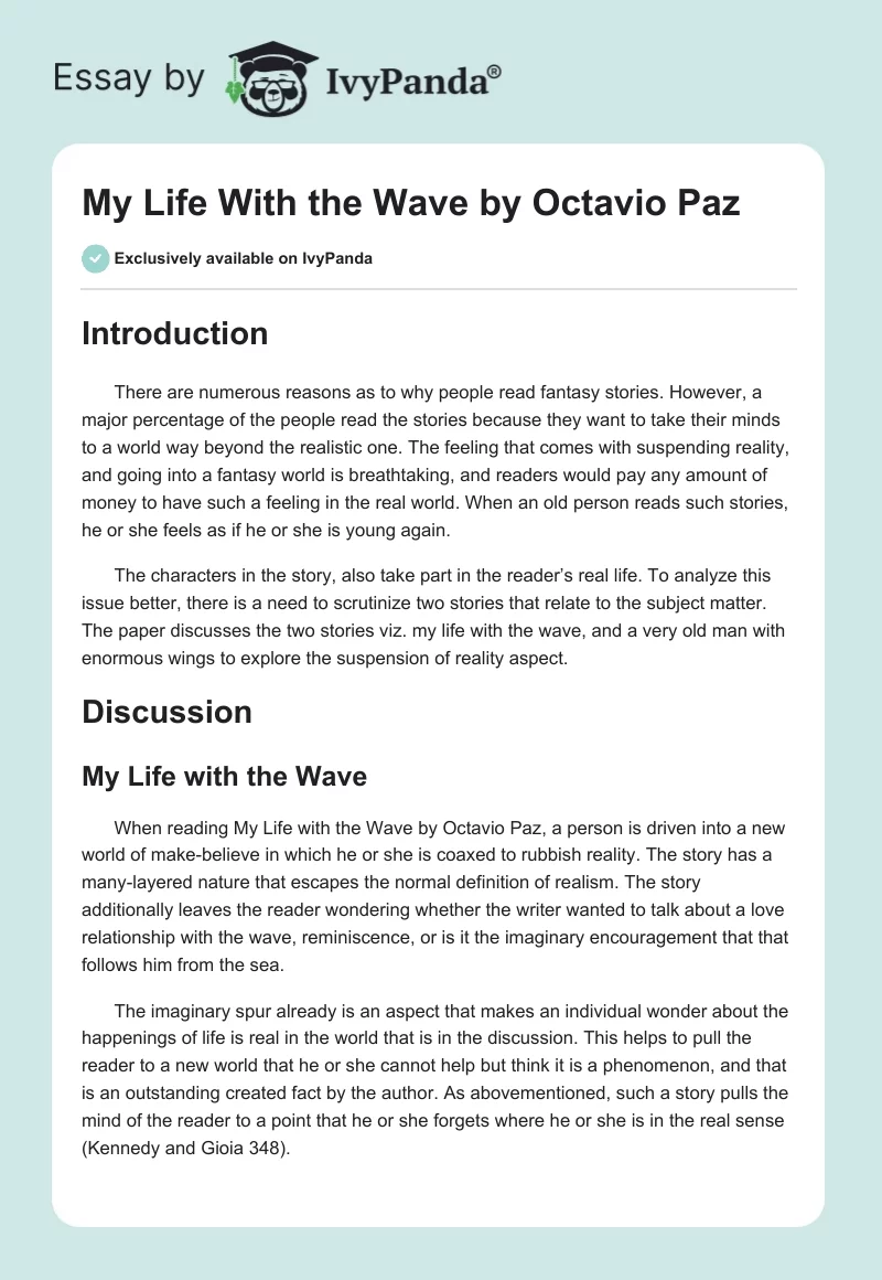 "My Life With the Wave" by Octavio Paz. Page 1