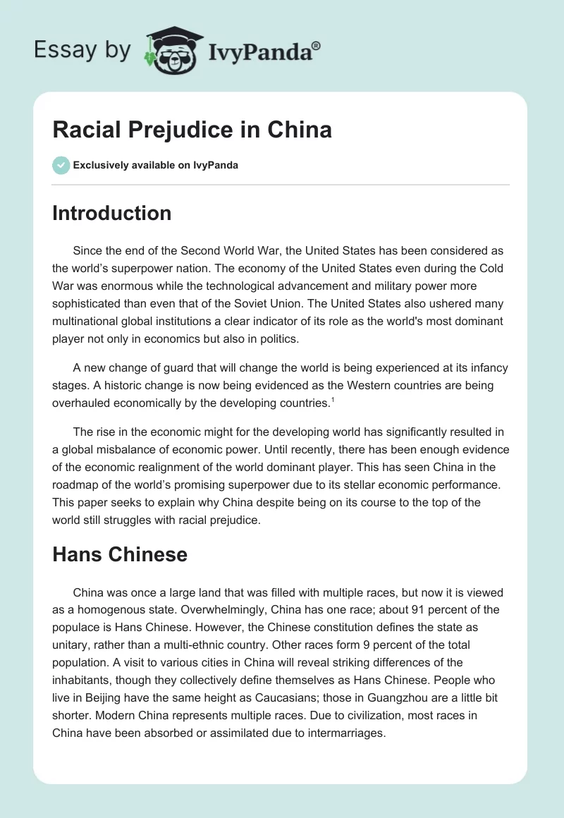 Racial Prejudice in China. Page 1