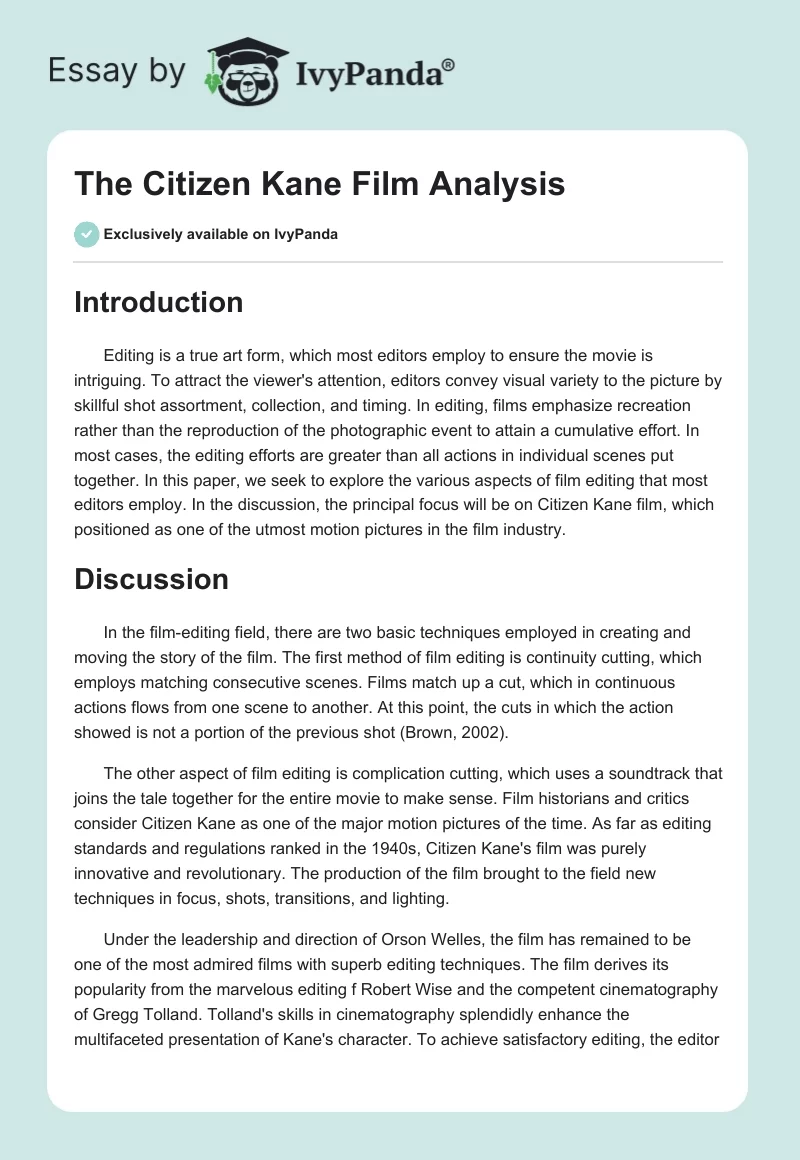 The "Citizen Kane" Film Analysis. Page 1