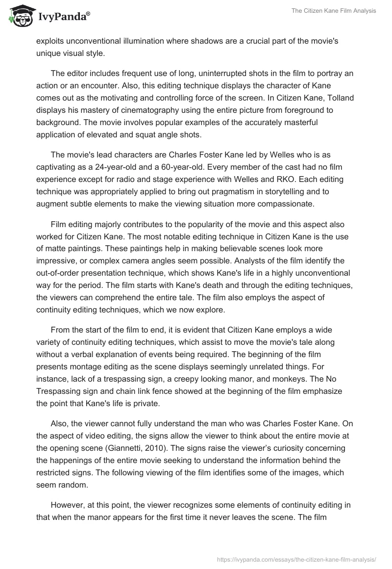 The "Citizen Kane" Film Analysis. Page 2