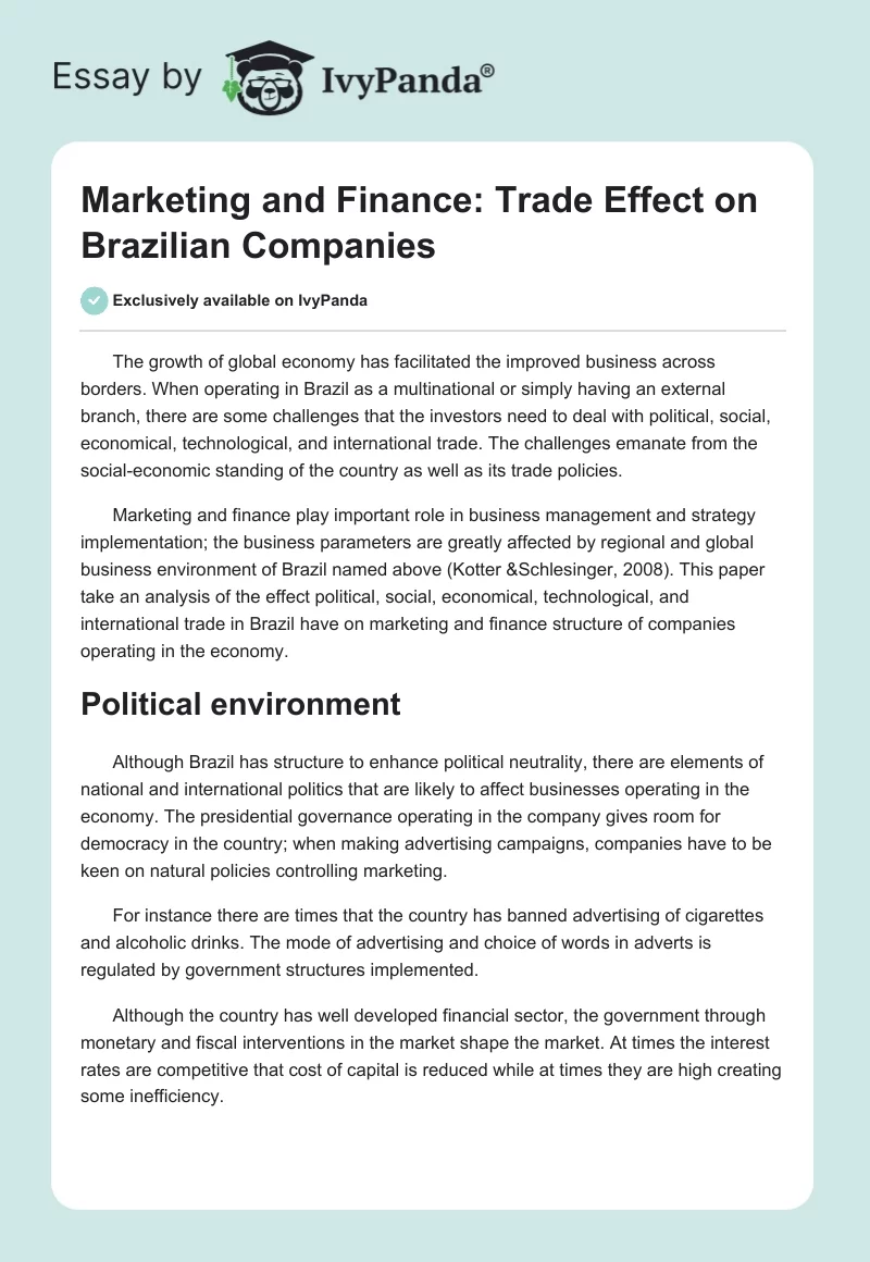 Marketing and Finance: Trade Effect on Brazilian Companies. Page 1