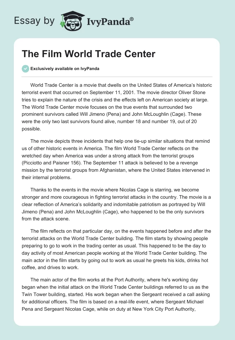 The Film "World Trade Center". Page 1